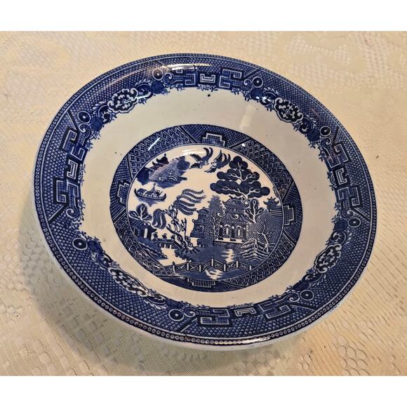 Allertons Flow Blue Willow - England - Flared Serving Blue Willow Vegetable Bowl - Picture 2 of 12